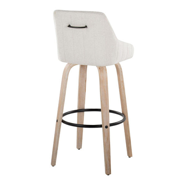 English Elm 30"fixed-height Swivel Barstools Whitewashed Bentwood Cream Seat Black Footrest Set B202S00600