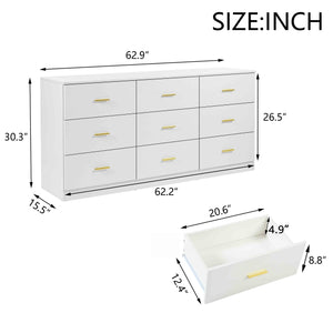 English Elm Modern Classic 3-Column 9-Drawer Dresser in White — Spacious, Waterproof, Sturdy Bedroom Chest W1785P324461