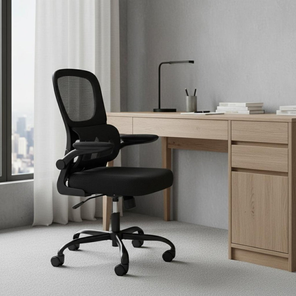HomeRoots Black Adjustable Height Swivel Rolling Office Chair - Ergonomic, Durable, Stylish Design for Comfort 634600