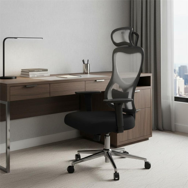 HomeRoots Black Adjustable Height Swivel Rolling Office Chair - Ergonomic Mesh Back, 360° Mobility & Style 634602