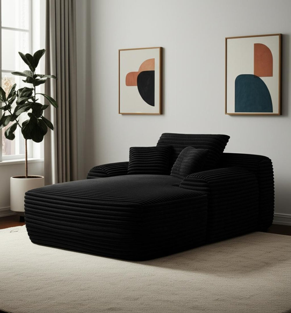 HomeRoots 67" Black Corduroy Oversized Chaise Lounge Chair with Pillows - Luxurious Comfort for Any Space 634605