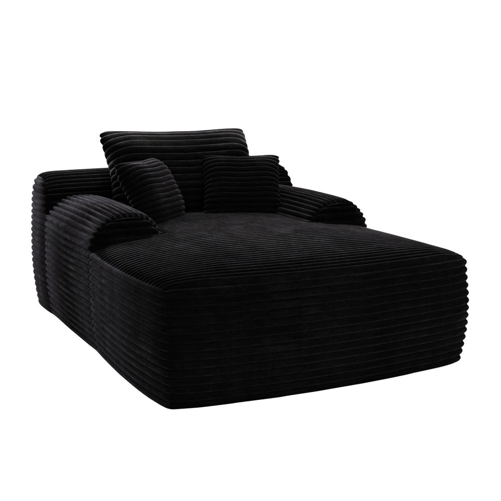 HomeRoots 67" Black Corduroy Oversized Chaise Lounge Chair with Pillows - Luxurious Comfort for Any Space 634605