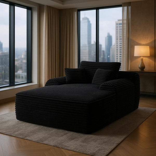 HomeRoots 67" Black Corduroy Oversized Chaise Lounge Chair with Pillows - Luxurious Comfort for Any Space 634605