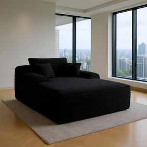 HomeRoots 67" Black Corduroy Oversized Chaise Lounge Chair with Pillows - Luxurious Comfort for Any Space 634605