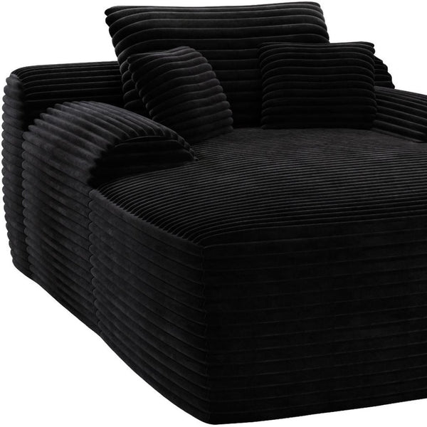 HomeRoots 67" Black Corduroy Oversized Chaise Lounge Chair with Pillows - Luxurious Comfort for Any Space 634605