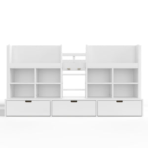 English Elm Full Bunk Bed with Trundle Bookshelf Storage Pine Frame Car Design for Kids W1580S00397