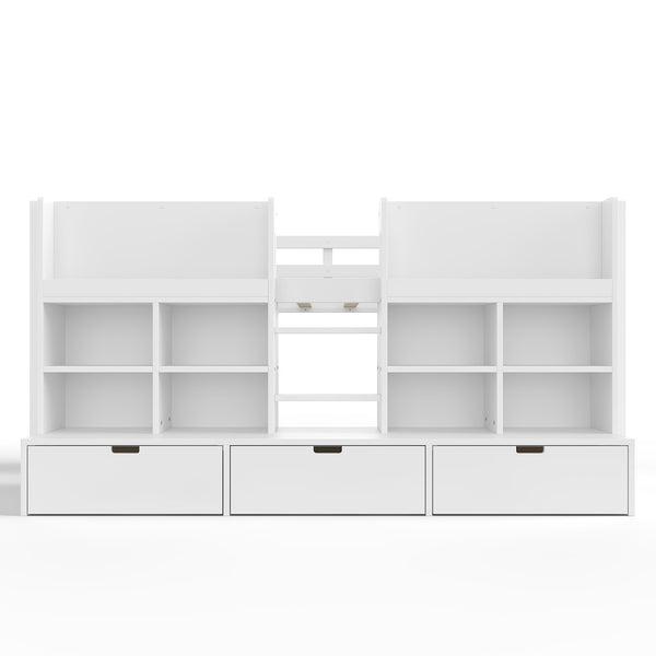 English Elm Full Bunk Bed with Trundle Bookshelf Storage Pine Frame Car Design for Kids W1580S00397
