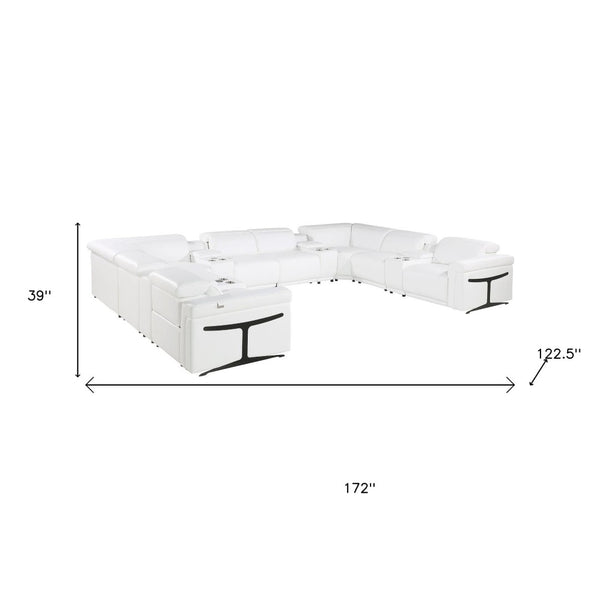 HomeRoots White Italian Leather U-Shaped Modular Sectional Sofa with Console – Luxurious Comfort & Style! 634655