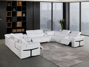 HomeRoots White Italian Leather U-Shaped Modular Sectional Sofa with Console – Luxurious Comfort & Style! 634655