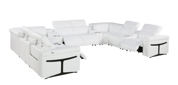 HomeRoots White Italian Leather U-Shaped Modular Sectional Sofa with Console – Luxurious Comfort & Style! 634655