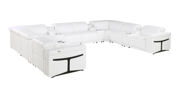 HomeRoots White Italian Leather U-Shaped Modular Sectional Sofa with Console – Luxurious Comfort & Style! 634655