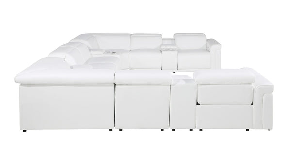 HomeRoots White Italian Leather U-Shaped Modular Sectional Sofa with Console – Luxurious Comfort & Style! 634655
