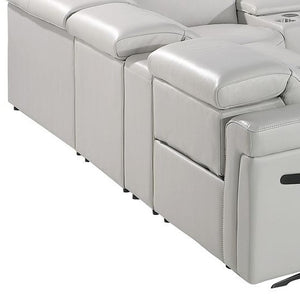 HomeRoots Light Gray Italian Leather Power Reclining U-Shaped Sectional - Luxurious Comfort for 8! 634657