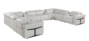 HomeRoots Light Gray Italian Leather Power Reclining U-Shaped Sectional - Luxurious Comfort for 8! 634657