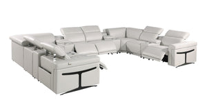 HomeRoots Light Gray Italian Leather Power Reclining U-Shaped Sectional - Luxurious Comfort for 8! 634657