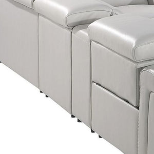 HomeRoots Light Gray Italian Leather Power Reclining U-Shaped Sectional - Luxurious Comfort for 8! 634657