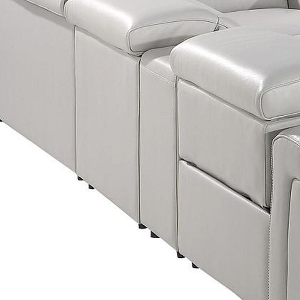 HomeRoots Light Gray Italian Leather Power Reclining U-Shaped Sectional - Luxurious Comfort for 8! 634657