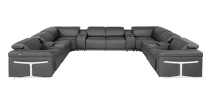 HomeRoots Dark Gray Italian Leather U-Shaped Sectional with Power Recliners, Console, and Modern Design Features 634658
