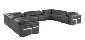HomeRoots Dark Gray Italian Leather U-Shaped Sectional with Power Recliners, Console, and Modern Design Features 634658