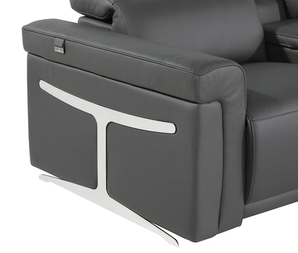 HomeRoots Dark Gray Italian Leather U-Shaped Sectional with Power Recliners, Console, and Modern Design Features 634658
