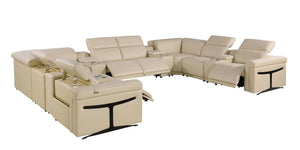 HomeRoots Beige Italian Leather U-Shaped Sectional Sofa with Power Recliners, Console & Modern Design Features 634659