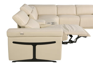 HomeRoots Beige Italian Leather U-Shaped Sectional Sofa with Power Recliners, Console & Modern Design Features 634659
