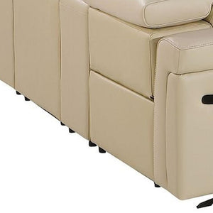 HomeRoots Beige Italian Leather U-Shaped Sectional Sofa with Power Recliners, Console & Modern Design Features 634659