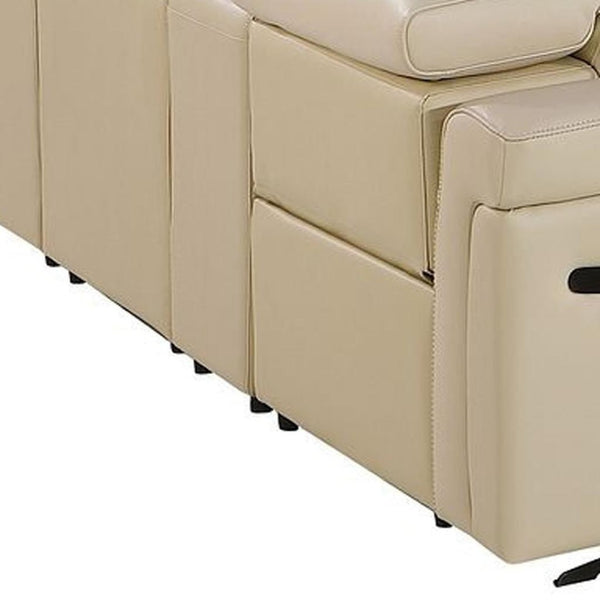 HomeRoots Beige Italian Leather U-Shaped Sectional Sofa with Power Recliners, Console & Modern Design Features 634659
