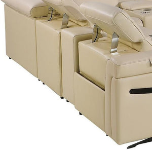 HomeRoots Beige Italian Leather U-Shaped Sectional Sofa with Power Recliners, Console & Modern Design Features 634659