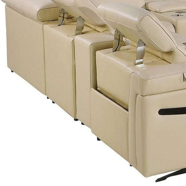 HomeRoots Beige Italian Leather U-Shaped Sectional Sofa with Power Recliners, Console & Modern Design Features 634659