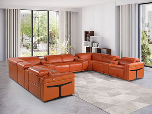 HomeRoots Camel Italian Leather U-Shaped Sectional with Power Recliners, Console & Modern Design Features 634660