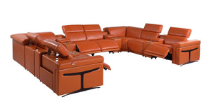HomeRoots Camel Italian Leather U-Shaped Sectional with Power Recliners, Console & Modern Design Features 634660