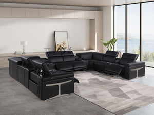 HomeRoots Black Italian Leather U-Shaped Power Reclining Sectional Sofa with Console for Ultimate Comfort 634661