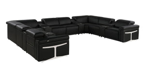 HomeRoots Black Italian Leather U-Shaped Power Reclining Sectional Sofa with Console for Ultimate Comfort 634661