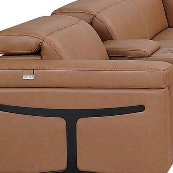 HomeRoots Chestnut Italian Leather U-Shaped Sectional Sofa with Power Recliners & Console for Ultimate Comfort 634662