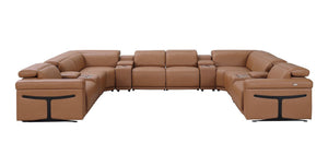 HomeRoots Chestnut Italian Leather U-Shaped Sectional Sofa with Power Recliners & Console for Ultimate Comfort 634662