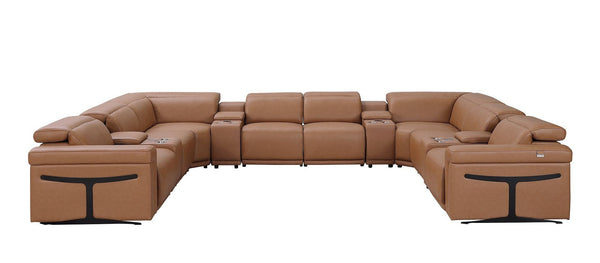 HomeRoots Chestnut Italian Leather U-Shaped Sectional Sofa with Power Recliners & Console for Ultimate Comfort 634662