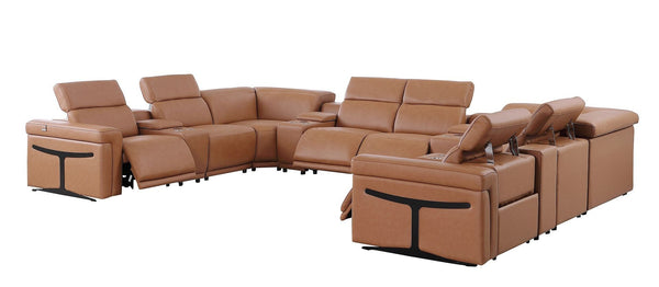HomeRoots Chestnut Italian Leather U-Shaped Sectional Sofa with Power Recliners & Console for Ultimate Comfort 634662
