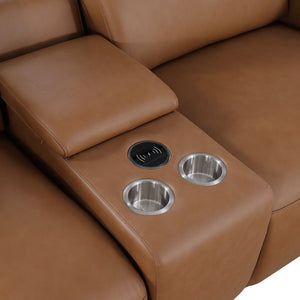 HomeRoots Chestnut Italian Leather U-Shaped Sectional Sofa with Power Recliners & Console for Ultimate Comfort 634662