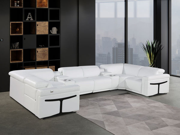 HomeRoots White Italian Leather U-Shaped Modular Sectional Sofa with Console & Power Recline – Luxurious Comfort! 634663