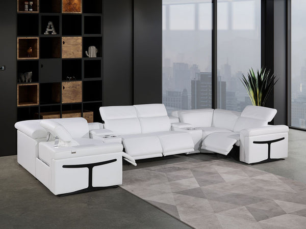 HomeRoots White Italian Leather U-Shaped Modular Sectional Sofa with Console & Power Recline – Luxurious Comfort! 634663