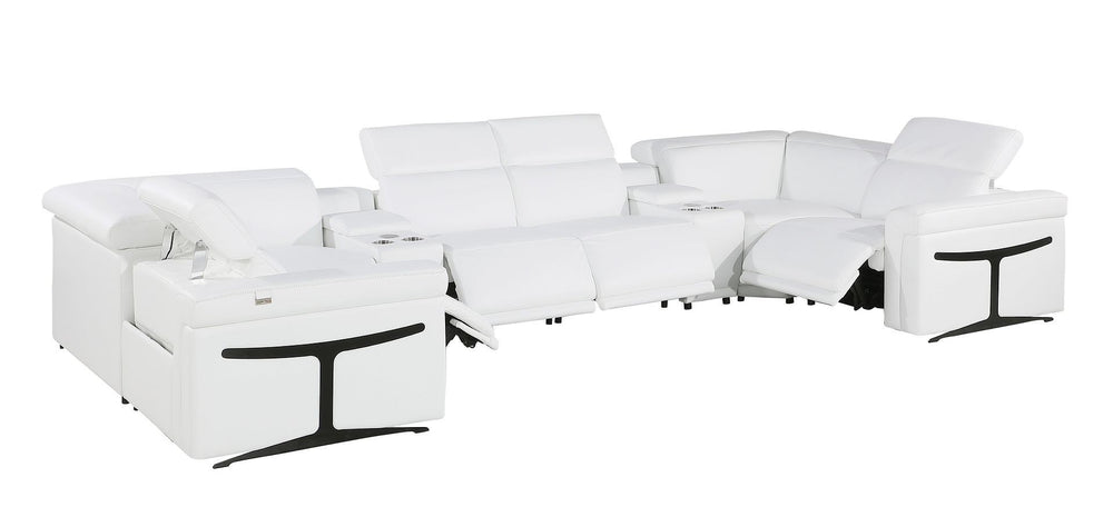 HomeRoots White Italian Leather U-Shaped Modular Sectional Sofa with Console & Power Recline – Luxurious Comfort! 634663