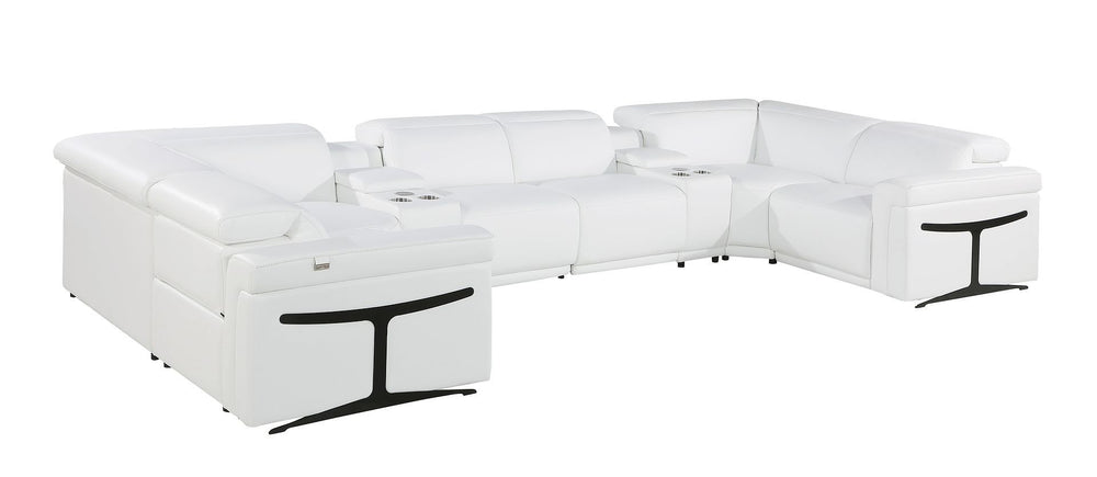 HomeRoots White Italian Leather U-Shaped Modular Sectional Sofa with Console & Power Recline – Luxurious Comfort! 634663