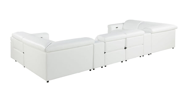 HomeRoots White Italian Leather U-Shaped Modular Sectional Sofa with Console & Power Recline – Luxurious Comfort! 634663
