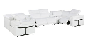 HomeRoots White Italian Leather U-Shaped Sectional Sofa with Power Recline, Console, and Modern Style Features 634664