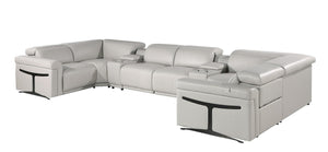 HomeRoots Light Gray Italian Leather U-Shaped Sectional Sofa with Power Recline, Console & USB – Modern Comfort! 634665