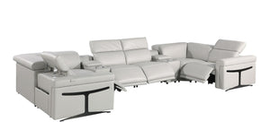 HomeRoots Light Gray Italian Leather U-Shaped Sectional Sofa with Power Recline, Console & USB – Modern Comfort! 634665
