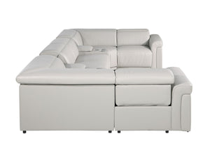 HomeRoots Light Gray Italian Leather U-Shaped Sectional Sofa with Power Recline, Console & USB – Modern Comfort! 634665