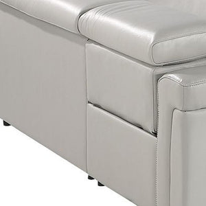 HomeRoots Light Gray Italian Leather U-Shaped Sectional Sofa with Power Recline, Console & USB – Modern Comfort! 634665