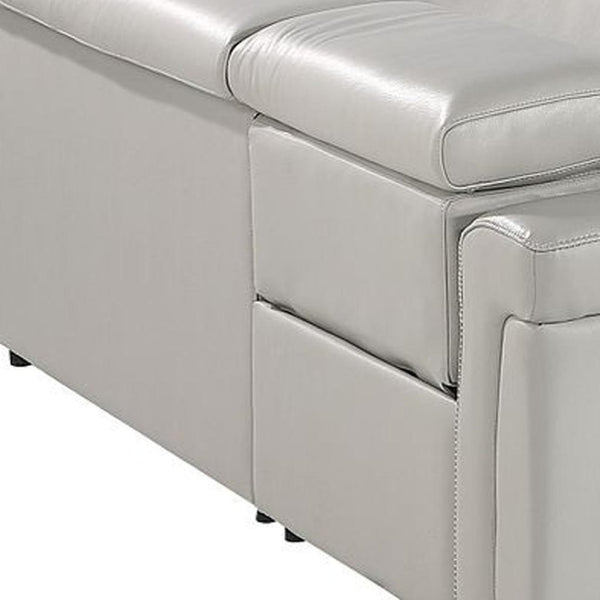 HomeRoots Light Gray Italian Leather U-Shaped Sectional Sofa with Power Recline, Console & USB – Modern Comfort! 634665